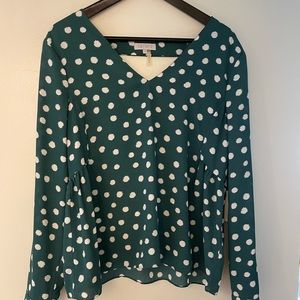1. STATE polka dot teal long sleeve blouse top- medium